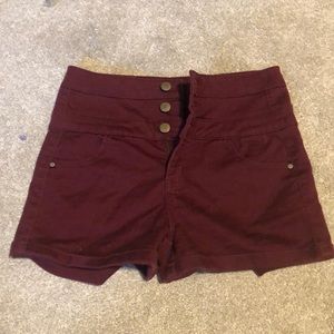 Red three button shorts